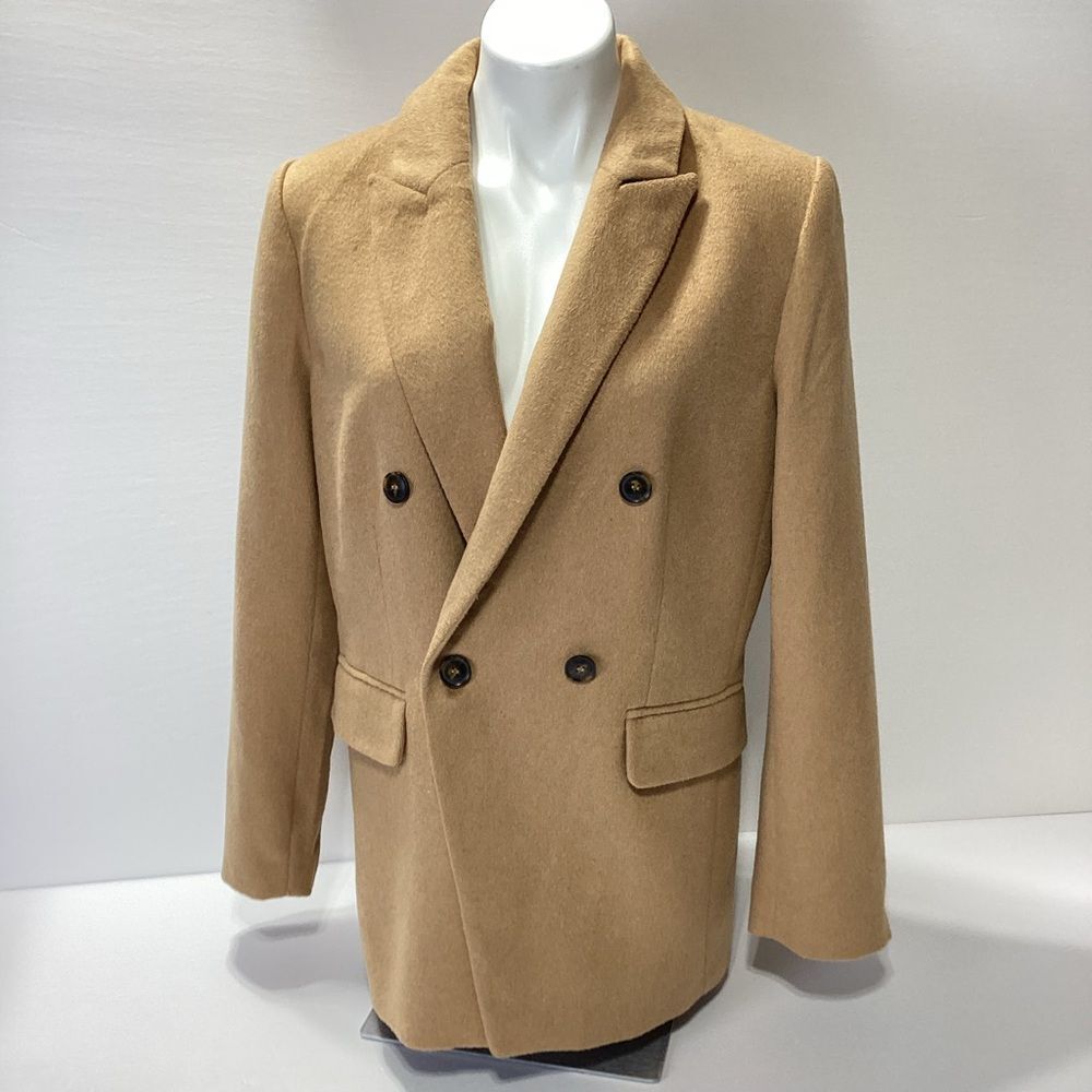 Loft Double Breasted Jacket Size 12 Camel Brown Wool Blend Casual Minimalist